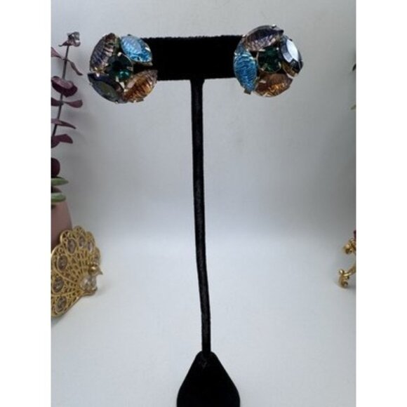 Juliana Jewelry - Beautiful JULIANA Multi Color Green Blue Brown Rhinestone Clip On Earrings